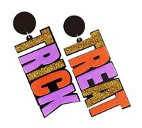 CLISPEED Oversized Acrylic Glitter Alphabet Drop Earrings for Women, Asymmetrical Colorful Studs, Halloween Spooky Treat Dangle Jewelry for Costume and Party