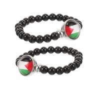 CLISPEED Palestine Flag Beaded Bracelet Set 2pcs Unisex Wristbands Colorful Gemstone Charm Bracelets for Men and Women for Patriotic Fashion