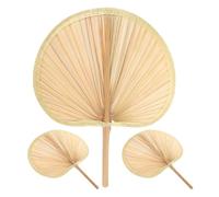 CLISPEED Palm Leaf Raffia Fans 3Pcs Bamboo Wedding Hand Fans Handwoven for Summer Receptions and Boho Home Decoration