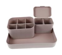 CLISPEED Pink-grey Desk Organizer with Large Tray Pen Holder Multi-functional Nail Supply and Stationery Storage for Office Study Vanity Stylish Desktop Tidy