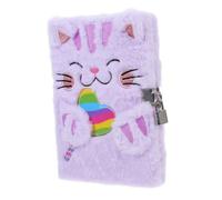 CLISPEED Plush Cartoon Cat Notebook with Lock for Fuzzy Tie Dye Journal for Writing and Drawing Soft Cover Secret Diary Notepad for School and Party Use Purple