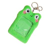 CLISPEED Plush Frog Card Holder Keychain with Transparent Visible Sleeve Protector for Id Credit Bus Office and Library Cards Lightweight Compact for Students