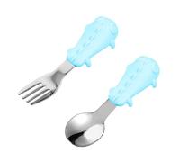 CLISPEED Portable Fork and Spoon Set with Durable Silicone Handles Self Training Utensils for Feeding and Weaning Blue Cutlery for Easy Use and Comfort