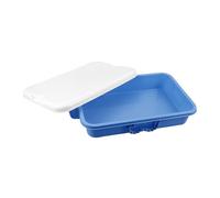 CLISPEED Portable Plastic Sand Tray with Lid for Kids, Handheld Navy Blue Sandbox Storage Box for Indoor and Outdoor Sensory Play, Toy Organizer and Craft Storage Container