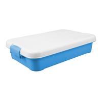 CLISPEED Portable Plastic Sand Tray with Lid, Small Outdoor Sandbox Box for Boys and Girls, Blue Storage Container for Toy Sand Molds and Accessories