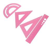 CLISPEED Professional Metal Protractor Set Anti-skid Ruler Head and Ergonomic Design, Pink Geometry Tool for Classroom and Office Use, 4 Pieces Measuring Kit for Maths and Drawing