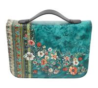 CLISPEED PU Leather Vintage Floral Bible Cover with Handle Carrying Case | Zipper Closure, Divided Inner Compartments, Dust Protection, Church and Travel Use, 11.22x8.27 Inch
