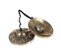 CLISPEED Pure Copper Yoga Cymbals Bell Sturdy Handmade Meditation Percussion Instrument with Eight Auspicious Symbols for Religious Ceremony and Mindfulness Practice