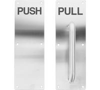 CLISPEED Push Pull Door Handle Silver Finish with Plate Stainless Steel with Comfortable Grip and Anti-Fall Design for Commercial and Residential Doors for Interior Use
