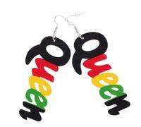 CLISPEED Queen Letter Dangle Earrings Lightweight Wood Drop Jewelry for Women Ethnic African Style Skin Friendly Material Creative Alphabet Charm Design for Everyday Wear