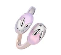 CLISPEED Rabbit Shaped Opening Ring Hibiscus Stone Pink Crystal Open Ring Timeless Classic Metal Comfortable Fit Easy to Match Women Valentine's Day Accessory