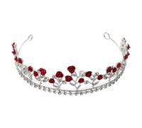 CLISPEED Red Rose Baroque Bridal Tiara Crown with Crystal Rhinestones, Wedding Headband for Bride, Luxury Red Rose Hair Accessory for Women’S Wedding and Formal Events