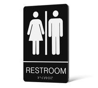 CLISPEED Restroom Black Acrylic Material Unisex Sign with Braille Visibility and Resistant to Cracking for Private and Public Washrooms Suitable for Individuals with Visual Problems