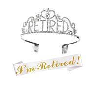 CLISPEED Retirement Sash and Rhinestone Tiara Headband for Women Silver Retired Party Costume Accessories Elegant Crown Decoration for Fun Retirees Celebration