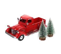 CLISPEED Retro Red Metal Christmas Truck Decor with Miniature Xmas Tree Vintage Iron Xmas Table Decoration for Home Office Fireplace Lightweight and Photography Prop