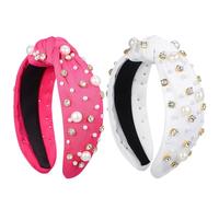CLISPEED Rhinestone Headbands for Women 2pcs Wide Top Knot Headpiece Hair Accessory with Artificial Pearl and Plastic Material Featuring Slip-resistant Grip and Style Versatility