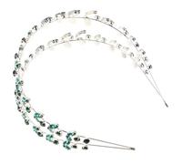 CLISPEED Rhinestone Wedding Headband Double Layer Hairband Handcrafted Excellence Comfortable Fit Green Crystal Leaf Motifs Elegant Bridal Hair Accessories for Brides Special Occasions