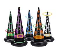 CLISPEED Ring Toss Game Set, 15 Pcs Halloween Inflatable Witch Hats Toss Game with 10 Rings in 2 Size for Kids Audlts Family School Outdoor Indoor Carnival Party Favor Halloween Toss Toys Present