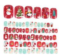 CLISPEED ’S Christmas False Nails 24Pcs Removable Wearable Nail Tips with Adhesive Backing Cartoon Design for Holiday Manicure Decoration