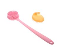 CLISPEED Silicone Shower Brush Long Handle Back Scrubber for Skin Cleaning and Exfoliation with Ergonomic Design Suitable for Bathing and Bathroom Use, 2pcs Pink Bath Body Brushes