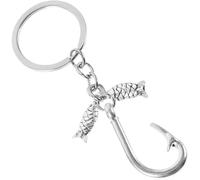 CLISPEED Silver Alloy Keychain with Fish Hook Charm, Multi-functional Design and Smooth Surface, Fashionable Bag Pendant Suitable for Men Who like Fishing