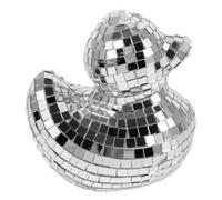 CLISPEED Silver Mirror Duck Ornament Glass Disco Ball Reflective Home Decor Room Accessories Creative Table Display 4X3.7X2.8 Inches