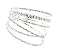 CLISPEED Silver Rhinestone Bangle Bracelet for Women Elastic Six-row Crystal Wrist Chain Elegant Sparkling Hand Jewelry Stylish Accessory for Special Occasions