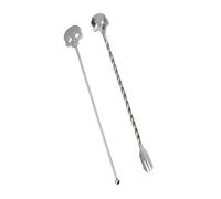CLISPEED Silver Stainless Steel Stirrer and Mixing Spoon Set for Cocktails and Iced Tea Long Handle, Reusable Metal Swizzle Sticks for Coffee Cups and Beverage Stirring