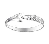 CLISPEED Simple Retro Fish Cuff Bracelet for Women, Silver Open Bangle with Vintage Carp Design, Fashionable Jewelry Accessory for Daily Wear