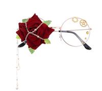 CLISPEED Single-sided Glasses Rose Gear Steampunk Vintage Eyewear Alloy Cloth Red, Prevents Glasses from Falling, for Cosplay Photos, Christmas Birthday