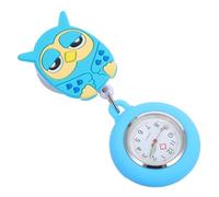 CLISPEED Sky Blue Silicone Nurses Watch Cute Fob Watches Owl Design Stretchable Press Button to Open Simple Style Medical Setting Hospital for Nurses Women