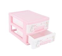 CLISPEED Small Two-layer Cosmetic Storage Box Pink Mini Makeup Organizer Drawer Type Multi-purpose Organizing Case for Girls Hair Clips and Accessories