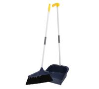 CLISPEED Soft Bristle Broom and Dustpan Set, Blue Long Handle Cleaning Broom with Dustpan Kit, Household Supplies for Indoor and Outdoor Floor Cleaning