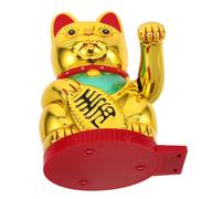CLISPEED Solar Powered Chinese Waving Cat Office Lucky Fortune Cat Solar Garden Statue Ornament Golden