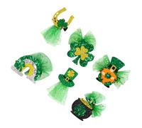 CLISPEED St Patrick’s Day 6pcs Shamrock Hair Clips Set, Creative Festival Hair Accessories with Green Leprechaun, Rainbow, Clover, Top Hat, Gold Coin Pot Horseshoe Designs