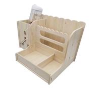 CLISPEED Sturdy Wooden Rabbit Feeder with Water Bottle and Feeding Bowl, Suitable for Guinea Pig and Chinchilla, Wear-Resistant Multi-Purpose for Small Animal Cages