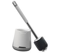 CLISPEED Toilet Bowl Brush and Holder Set, Wall-mounted and Freestanding Design with Base, Gray-white Plastic, Bathroom Cleaning Scrubber for Home Toilet Maintenance