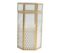 CLISPEED Transparent Glass Makeup Brush Bucket with Lid Elegant Rim Cosmetic Brush Organizer for Vanity Clear Hexagonal Small Holder with Pearl Packs Gift for Women