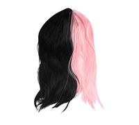 CLISPEED Two Tone Black and Pink Long Straight Synthetic Wig for Women Breathable Comfortable Daily Wear Fashion Split Color Design Realistic Human Hair Feel Handmade Cosplay and Party
