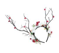 CLISPEED Unique Xmas Deer Antler Headband for Women and Comfortable Branch Hairband with Berry and Flower Details for Christmas Costume and Party Celebrations
