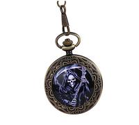 CLISPEED Vintage Bronze Pocket Watch with Retro Ghost Engraving Precise Mechanical Movement Compact Elegant Chain Valentines Christmas Birthday Fathers Day