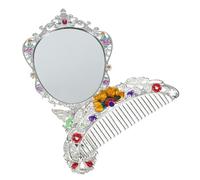 CLISPEED Vintage Handheld Makeup Mirror and Comb Set Portable Folding Design with High-definition Reflection Feminine Peony Patterned Silver Vanity Accessories for Travel and Daily Use