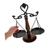 CLISPEED Vintage Iron Balance Scale Organizer for Lawyer Office Desk Retro Decor with Jewelry Display Tray Wood and Justice Ornament for Home Law Library