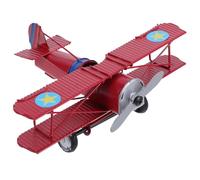 CLISPEED Vintage Wrought Iron Fighter Plane Model Red Biplane Toy Airplane for Kids Home Decor Retro Metal Aircraft Ornament