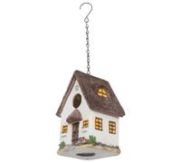 CLISPEED Waterproof Resin Birdhouse Decor with Thatch Roof and Hanging Chain, Handpainted Details, Weather Resistant Shelter for Wild Birds, for Patios and Outdoor Gardens