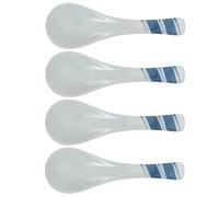 CLISPEED White Ceramic Soup Spoons Non Stick 4pcs Japanese Style Comfortable to Hold Household Food Spoons for Restaurant and Home Use