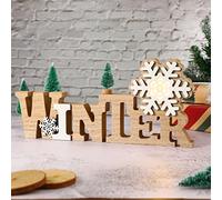 CLISPEED Winter Decorations for Home Standing Wooden WINTER Letters Tabletop Decor Christmas Words Sign LED Snowflake Table Centerpiece Decorative Plaque Sign for Xmas Party Decoration