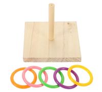 CLISPEED Wood Board Ring Toss Educational Training Toy Funny Parrot Toy for Birds Playing Rings Included Random Color