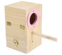 CLISPEED Wooden Bird Breeding Box for Parrots and Birds with Convenient Opening, Circular Khaki Wood Nest House Promoting Natural Breeding in Outdoor or Indoor Use Random Color