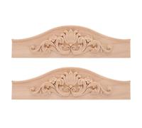 CLISPEED Wooden Carved Applique 2Pcs Floral Pattern Solid Wood Embellishments for Furniture Cabinets and Wine Cabinet Skirt Panel Decoration